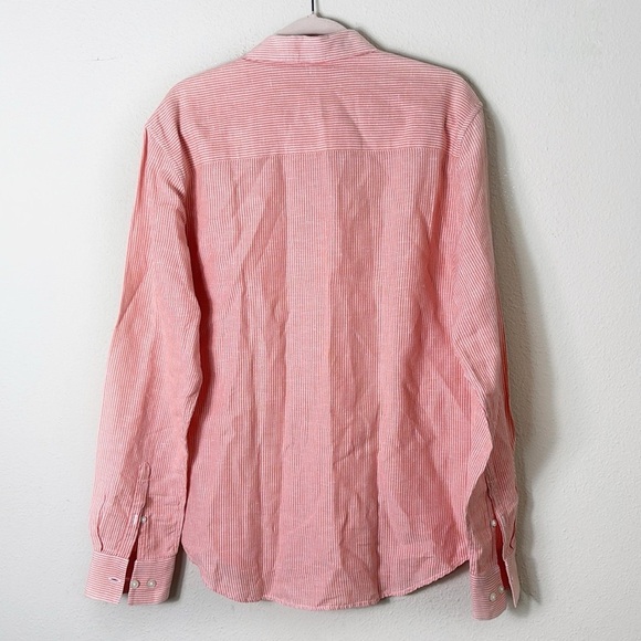 Tahari Linen Cotton Blend Striped orange white button down shirt size M - Picture 2 of 8